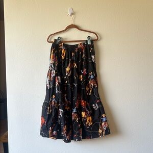 Vintage Western Broom Stick Skirt Broncs